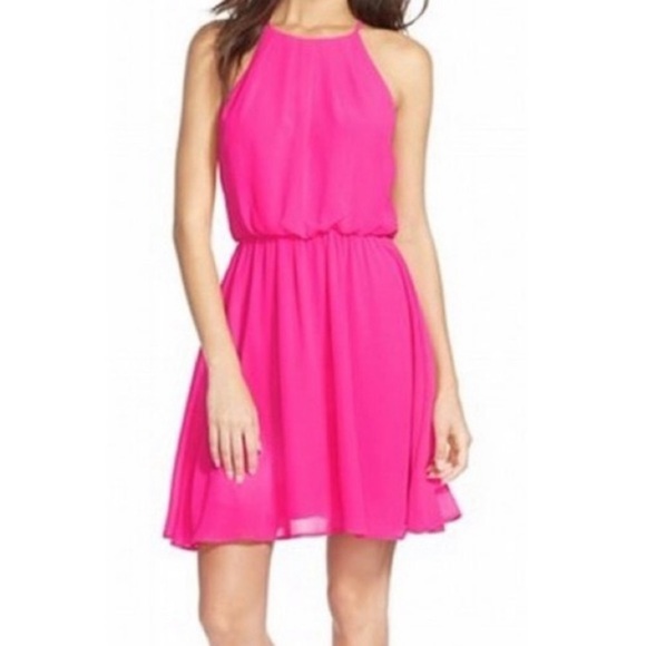 Lush Hot Pink Halter Dress - Picture 1 of 7